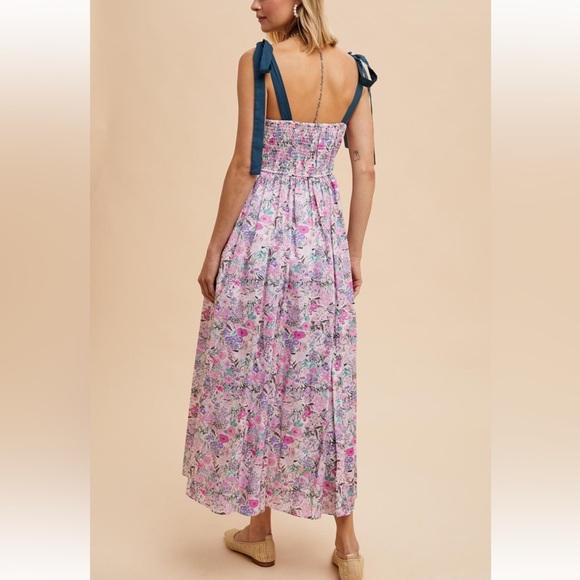 Emerald Lavendar Darling Cotton Floral Maxi Dress with pockets - Picture 3 of 13